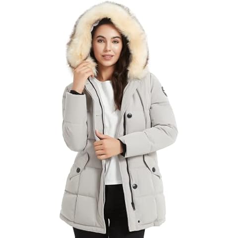 Molemsx Women Parka, Womens Winter Jacket Womens Warm Puffer Coat Women's Down Jackets For Women Jacket with Fur Trimmed Hood for Cold Weather Heavy Winter Coats For Women Beige XL-Regular Cover