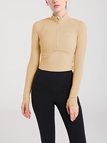 Image of Women's Athletic Half Zip Pullover Sweatshirt Workout Top Crop Quarter Zip Pullover Yoga Running Jackets
