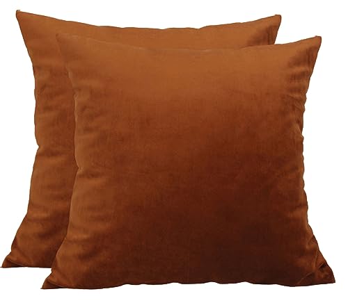 TangDepot 2-Pack Super Soft Velvet Pillow Covers, 16x16 Chocolate