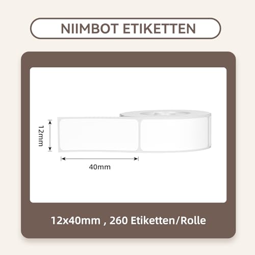 NIIMBOT Fita de Etiquetas 3 Rolos 12 * 40mm-260 pcs Branco para D11/D110/D101/H1S Etiquetadoras, Fit