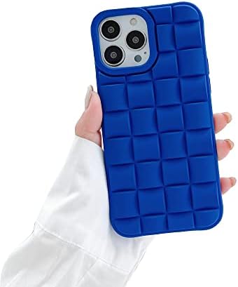 LEMONCOVER for iPhone Case Cute 3D Weave Grid Lattice Print Design Soft TPU Silicone Camera Screen Protect Bumper Case for Women Girls Slim Reinforced Shockproof (Blue,for iPhone 14)