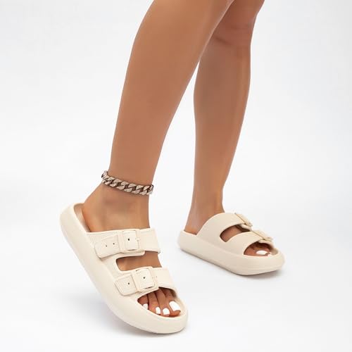 صندل سلايد خفيف الوزن بمشبك مزدوج قابل للتعديل للنساء والرجال من بيرانمي، صندل بوسادة ايفا كاجوال للشاطئ (بيج، للبالغين، النساء، 42، نطاق رقمي، نظام مقاسات احذية EU، 43، M)