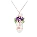 Top Plaza Chakra Gemstone Tree of Life Wire Wrapped Natural Clear Quartz Healing Crystal Point Pendant Necklace(Amethyst+Green Aventurine)