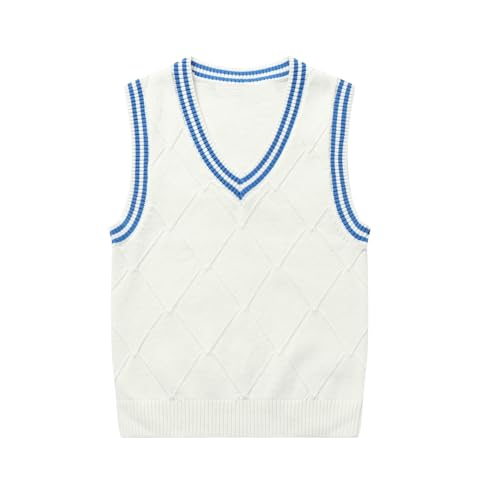 Mud Kingdom Knit Vest for Toddler Boys V-Neck School Uniform Pullover Sweaters White 4T