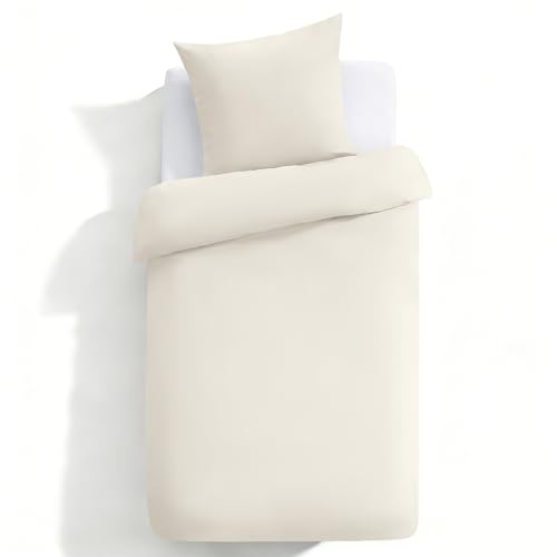 CELESTA Bettwäsche Set 2-TLG. 135x200cm Beige - 100% Baumwolle 1 Bettbezüge 135x200 cm + 1 Kissenbezug 80x80 cm, ÖKO-TEX Bettwäsche-Sets mit Reiß