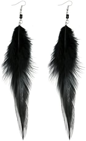 RUOFFETA Long Feather Earrings for Women, Boho Bohemian Earrings Multicolor Tassel Handmade Feather Earrings for Women Dangling(Style M)
