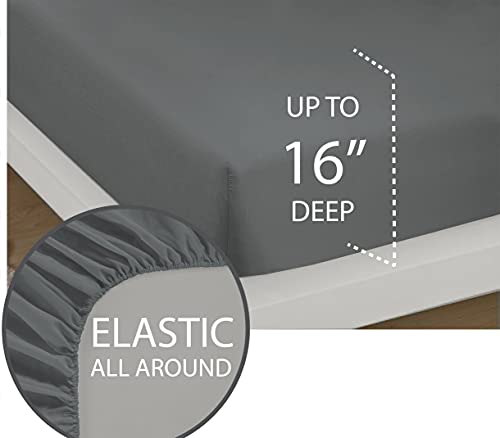 Swift Home Smart Sheets, Ultra Soft Brushed Microfiber 4-Piece Sheet Set, Fitted Bed Sheet With Side Storage Pockets – Grey, Queen #TOP3