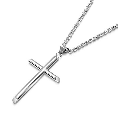 Fztn Jewelry White Gold Rope Chain Necklace With Cross Pendant For Men Boys 20 Inch 18K White Gold Plated Stainless Steel Fashion Jewelry #TOP6