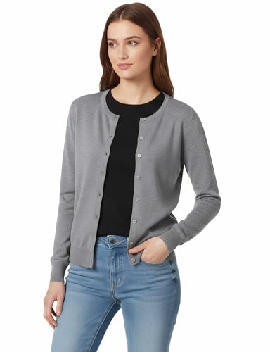 Image of Allsense Women's Long-Sleeve Crewneck Cardigan | Classic Button Down Sweater, Soft Fine Knit, Lightweight