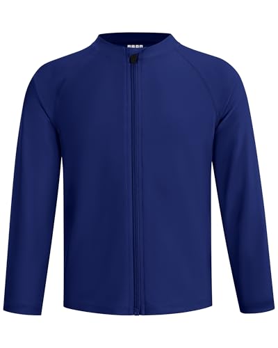 Image of Runhit Boys UPF 50+ Rash Guard Long Sleeve Zip Up 2T to Youth UV Sun Protection Shirt for Beach Surf Fish Quick Dry