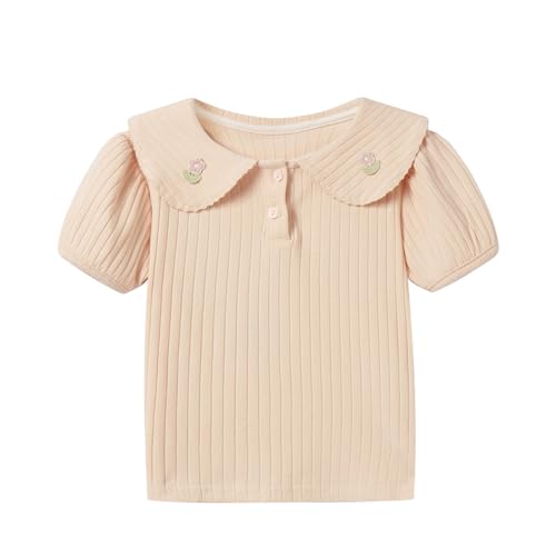 Image of Mud Kingdom Girls Peter Pan Collar T-Shirts Flower Top Short Sleeve Summer