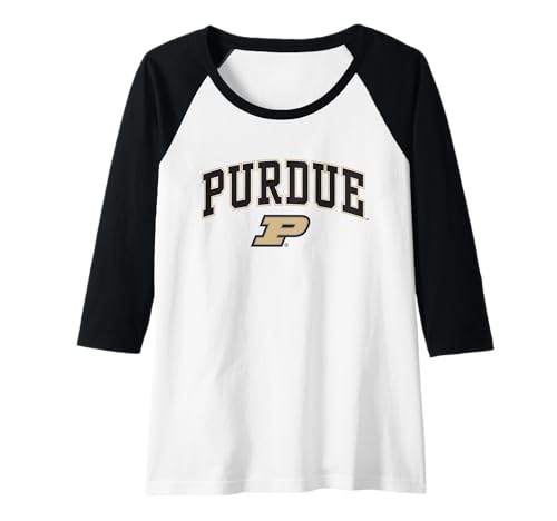 Womens Purdue Boilermakers Womens Arch Over White Raglan Baseball Tee