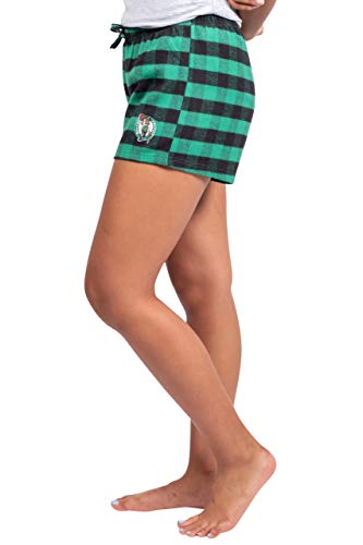Ultra Game Women's NBA Sleepwear Soft Tee Shirt & Flannel Shorts Loungewear Pajama Set, Boston Celtics, Team Color, Small