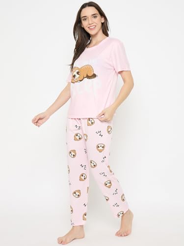Image of CAMEY Women's Printed Pyjama Set, Short Sleeve T-Shirt and Trousers, Women Nightsuit, Loungewear Sets