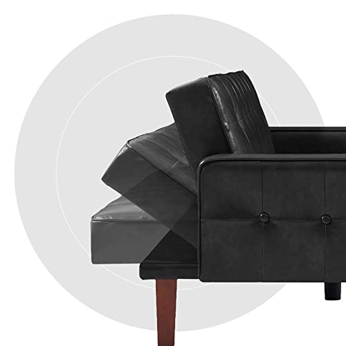 Homies Life Faux Leather Sofa Couch With Memory Foam Modern Convertible Sleeper S-Shaped Spring Eucalyptus Frame Solid Wood Feet Daybed With Adjustable For Apartment Office Dorm Easy Assembly (Black) #TOP3
