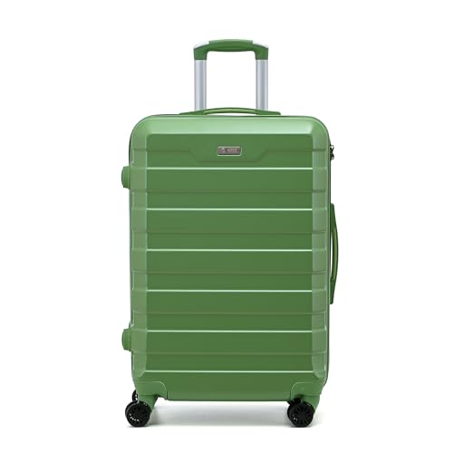 Hard Shell PC Carry on Cabin Approved 20'' Lightweight Suitcase Luggage Trolley with 4 Spinner Wheels TSA Combination Lock Suitcase Approved by Over 100+ Airlines (Green)