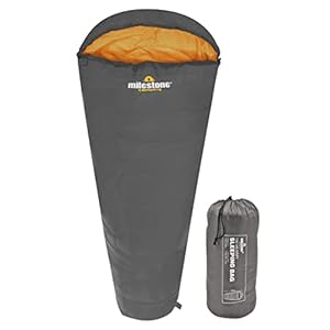Milestone Camping Mummy Sleeping Bag / Grey & Orange Single Sleeper / Comfortable and Portable with Carry Sack / Water Resistant
