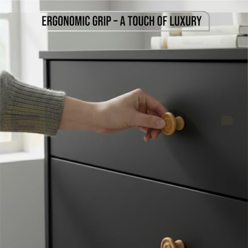 Image of 3 Piece Solid Teak Wood Round Drawer Knob| Natural Finish Wooden Cabinet & Wardrobe Handle | Modern Minimal Furniture Knob for Cupboard, Dresser & Kitchen Drawer -1.5 Inch