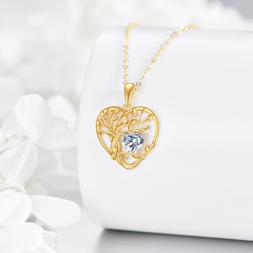 KECHO 14K Solid Gold Tree of Life Necklace Yellow Gold Heart Crystal Pendant 14K Real Gold Jewelry Gifts for Women2