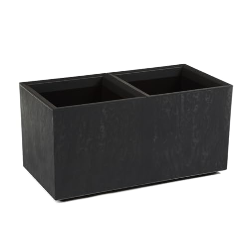 Kreher XL Pflanzkasten Karo in verschiedenen Formaten und Farben. Tolle Beton Optik in Grau oder Anthrazit! Aus robustem recyceltem Kunststoff! (72 Liter (rechteckig) Anthrazit)