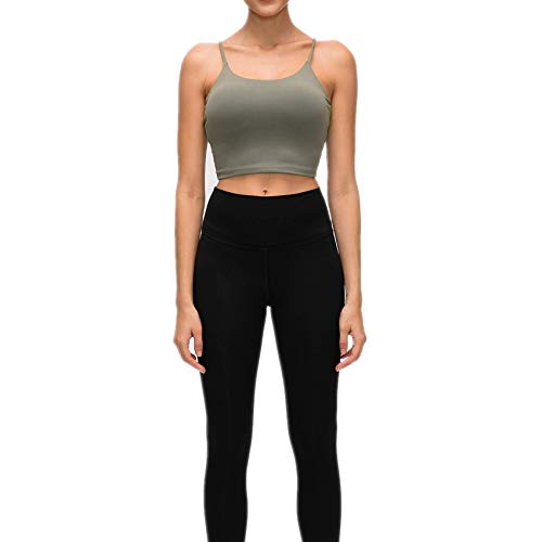 Lemedy Women Padded Sports Bra Fitness Workout Running Shirts Yoga Tank Top (M, Olive Green) #TOP1