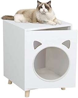 Hironpal Wooden Cat Litter Box Enclosure,White Cat Washroom Litter Cabinet with Magnetic Door Latch& 4 Wood Legs, Indoor Cat Litter House & Side Table, Nightstand, 40 X 39 X 53.5 cm