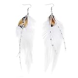 YINRIS Long Bohemian Pheasant Feathers Statement Earrings Handmade Natural Lightweight Feather Dangle Earrings for Women (ea000067) (White)