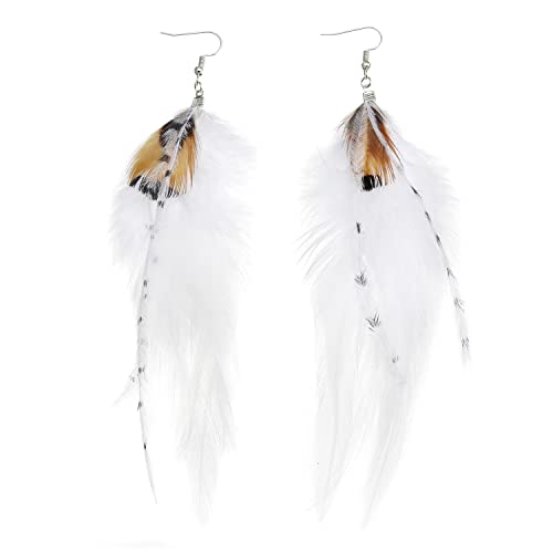 Yinris Long Bohemian Pheasant Feathers Statement Earrings Handmade Natural Lightweight Feather Dangle Earrings For Women And Girls (Ea000067) (White) #TOP4
