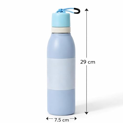 Image of Sports Water Bottle 24oz Leak Proof Stainless Steel Bottle with Built-In Straw Lid, BPA Free Reusable Drinking Bottle with Carry Loop for Gym Workout Travel Office (Alice Blue, 720 ml)