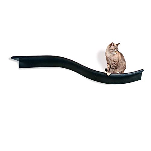 The Refined Feline Lotus Branch Cat Shelf, Sturdy Wave Design Cat Wall Perch, Wooden Comfortable Berber Carpet Faux Fur Cats Bed