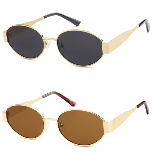 AMOMOMA Retro Oval Trendy Sunglasses for Women Designer 2024 Womens Sun Glasses Metal 90s AM6639