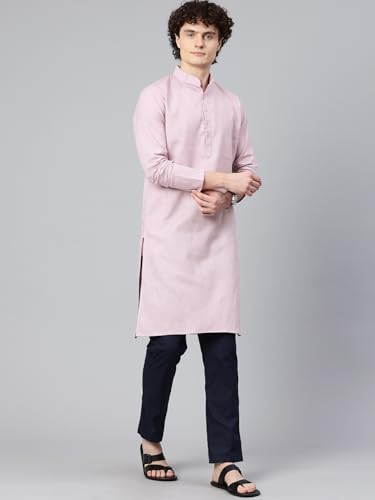 Image of Majestic Man Men's Cotton Regular Fit Casual Mandarin Collar Ethnic Motifs Solid Long Kurta