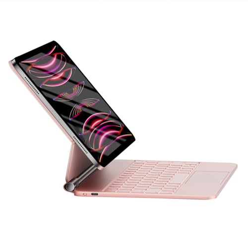 HOU Keyboard Case for iPad Air 11 inch 2025 (M3)/2024 (M2)&iPad Pro 11 Inch(4th/3rd/2nd/1st) Gen 2022,iPad Air 5th&4th Generation Case with Keyboard,Magic-Stand, Multi-Touch Trackpad,Backlight,Pink