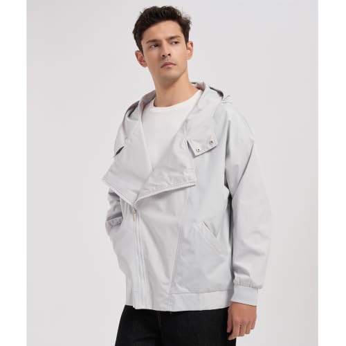 Image of GURUNVANI Mens Solid Color Zip Up Hooded Jacket Unisex Oversized Sports Windbreaker Coat