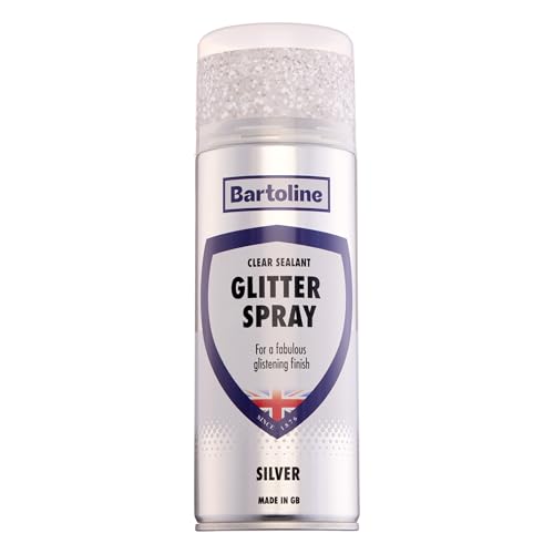Bartoline Glitter Spray Clear Sealant Silver 13.5 oz - Fine Silver Glitter in Clear Lacquer Gloss Finish Multi-Surface Decorative Spray for Wood Metal Plastic Fabric & More - 400 ml