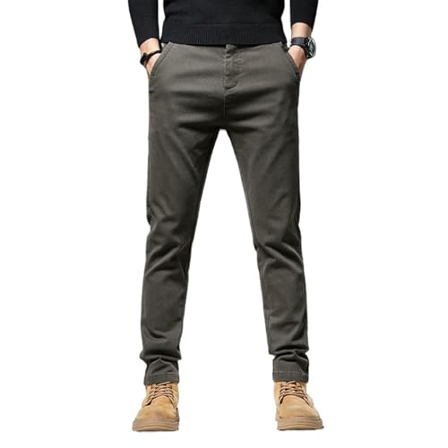 Men's Autumn Winter Mid-Weight Business Slim Fit Tapered Straight Elastic Casual Pants