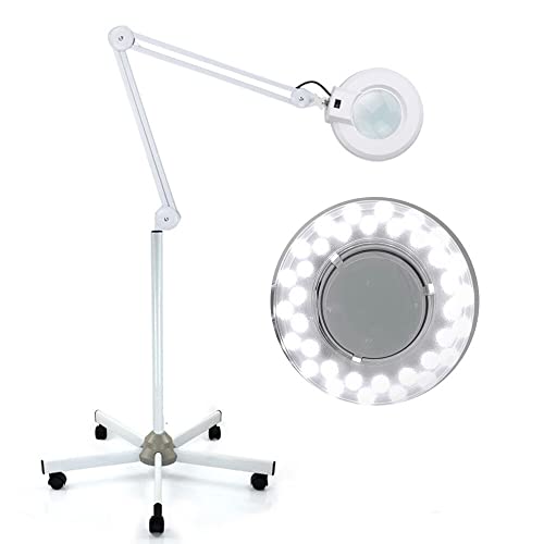 SanbouSi - Lámpara LED de lupa de pie, lupa iluminadora estética profesional 5 dioptros, lámpara de brazo giratorio ajustable para salón de belleza, peluquería
