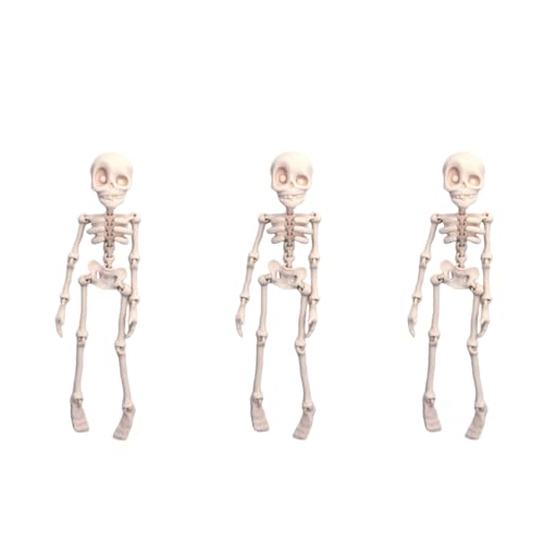 3PCS Poseable Skeleton Fridge Magnet, Halloween 3D Printed Articulated Skeleton, 7IN Skull Fridge Magnets with Movable Joints, Skull Magnet Fridge Sticker for Kitchen,Office (3PCS Skin Color)