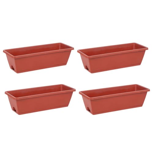 4 scatole in plastica per finestre con vassoio e fori di drenaggio, progettate per la coltivazione di verdure e fiori su davanzali, balconi o aree da giardino (mattoni rossi)