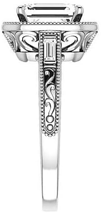 GOLDEN JEWEL Emerald Cut Moissanite Promise Rings Set Colorless Solitaire Halo Engagement Wedding Rings Handmade Propose Gift for Her, 925 Silver/10K/14K/18K Gold