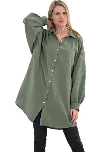 Malito Damen Musselin Bluse - Langarm Blusenhemd - langes Oversize Hemd aus...