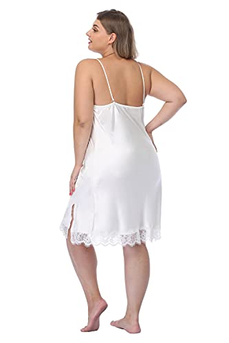 Women Plus Size Lingerie Sexy Satin Nightgown Silk Lace Chemise Full Slip Sleepwear Soft Loungewear V Neck Negligee #TOP7