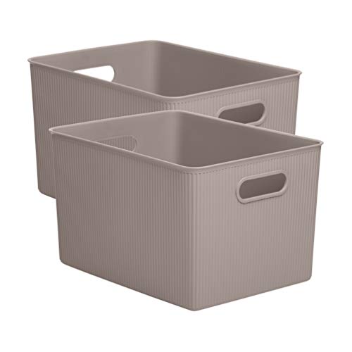 Superio Contenedores decorativos de plástico abiertos para el hogar, cestas organizadoras, tamaño XL, color gris pardo (paquete de 2) para organizar estantes de armario, cajones, estantes, colección