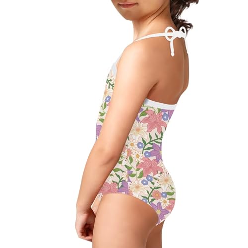 Image of Cute Backless One Piece Swimsuits for Girls Adjustable Halter Strap Bathing Suit Beach Swimwear for Girls