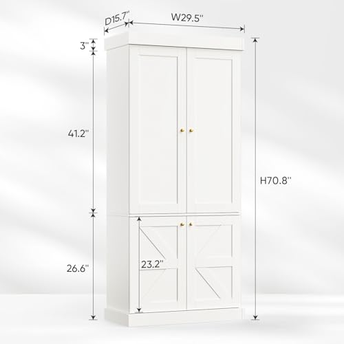 Image of Vyre 70.8 inch Tall White Bookshelf with Doors, Farmhouse Modular Bookcase with 4-Tier Adjustable Shelves, Large Storage Cabinet for Living Room or Home Office, Set of 4,White