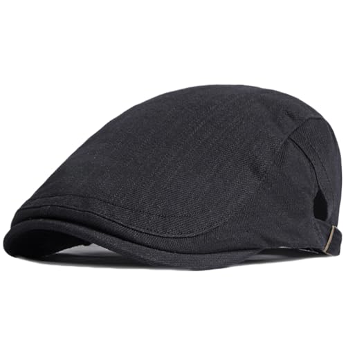 Adjustable Newsboy Hats for Men Flat Cap Ivy Gatsby Cabbie Beret Hat Solid-Black