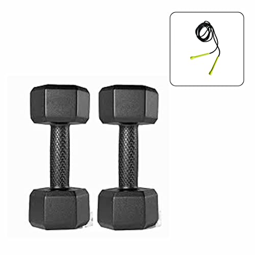 Image of PVC Dumbbells (1-5 kgs) Set of 2 Hex Dumbbells Set with Skip Rope for Fitness and Weight Loss Exercises (10 kgs (2 x 5 kg))