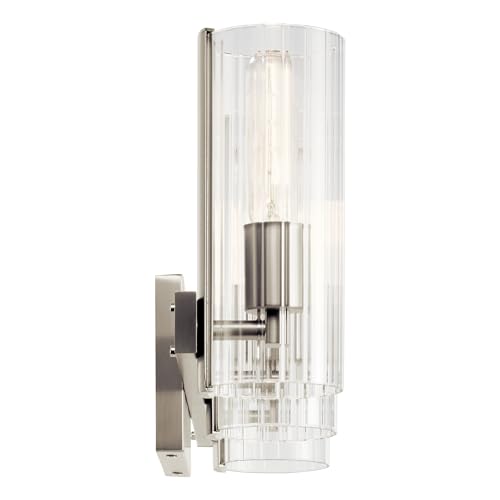 Image of Kichler Jemsa 3-Light Bathroom Vanity Light Fixture, Modern Wall Mount with Clear Fluted Glass in Brushed Nickel for Powder Room or Mirror (9.75 inch x 22.75 inch), 55168NI