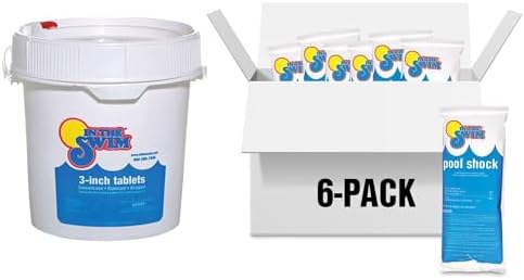 In The Swim Shock and Chlorine Bundle for Sanitizing Swimming Pools – Includes 6 x 1 Pound Bags of 68% Cal-Hypo Pool Shock and 10 Pound Bucket of 3 Inch Stabilized Chlorine Tablets