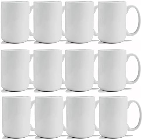 TANGLONG Blank Sublimation Mugs 15 oz White Ceramic Sublimation Coffee Mugs, Bulk Mugs for Coffee, Soup, Tea, Milk, Latte, Hot Cocoa Set of 12